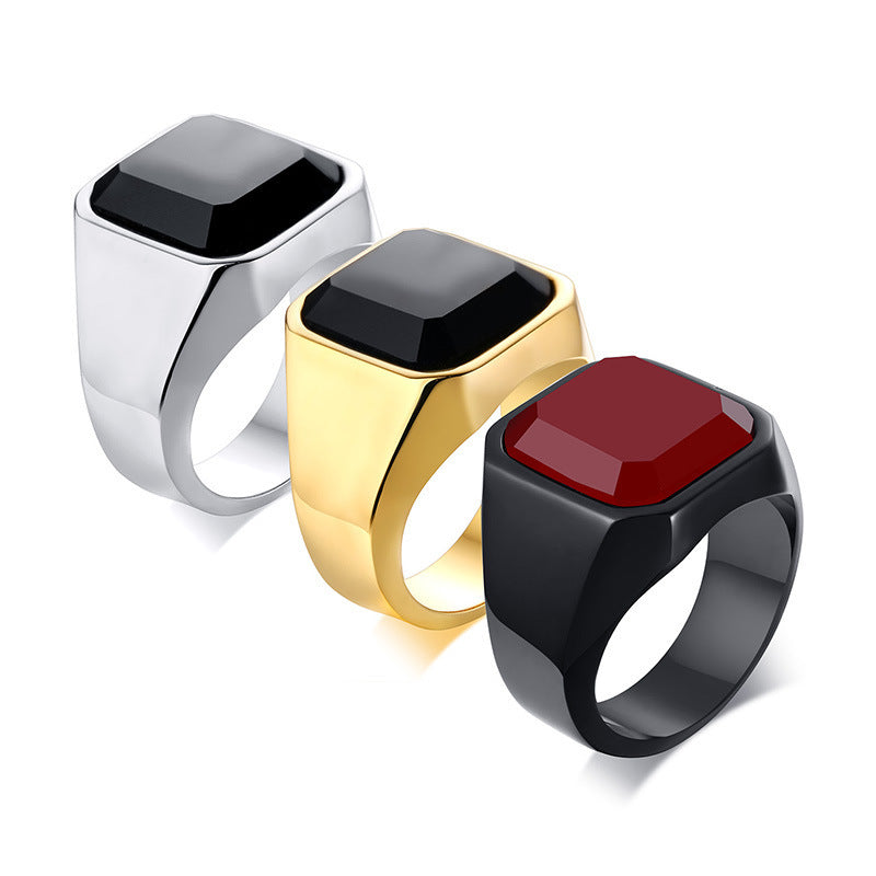 Herrenring aus Edelstahl mit schwarzem Achat