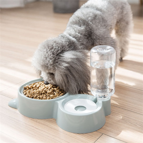 Doppelter Futternapf mit automatischem Wasserspender für Katzen und Hunde