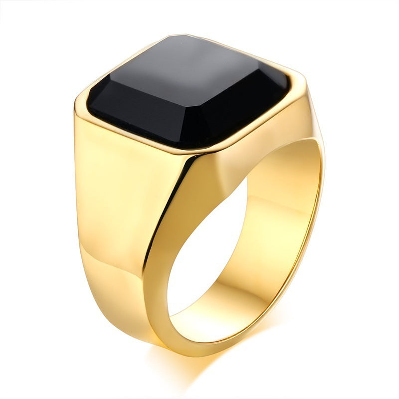 Herrenring aus Edelstahl mit schwarzem Achat
